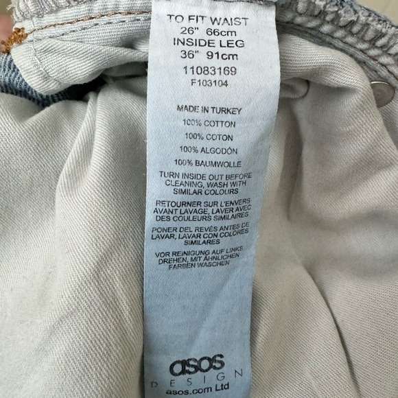 ASOS 100% cotton ultra high waisted tall length tapered jeans. 26 x 36 - Picture 3 of 5